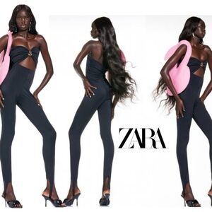 ZARA WOMAN BARBIE™ THE MOVIE ©WARNER BROS. BLACK STRAPLESS JUMPSUIT Sz M